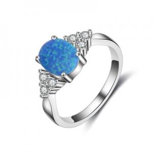 JZ125 Elegant jewelry silver blue opal ring with rhodium plating